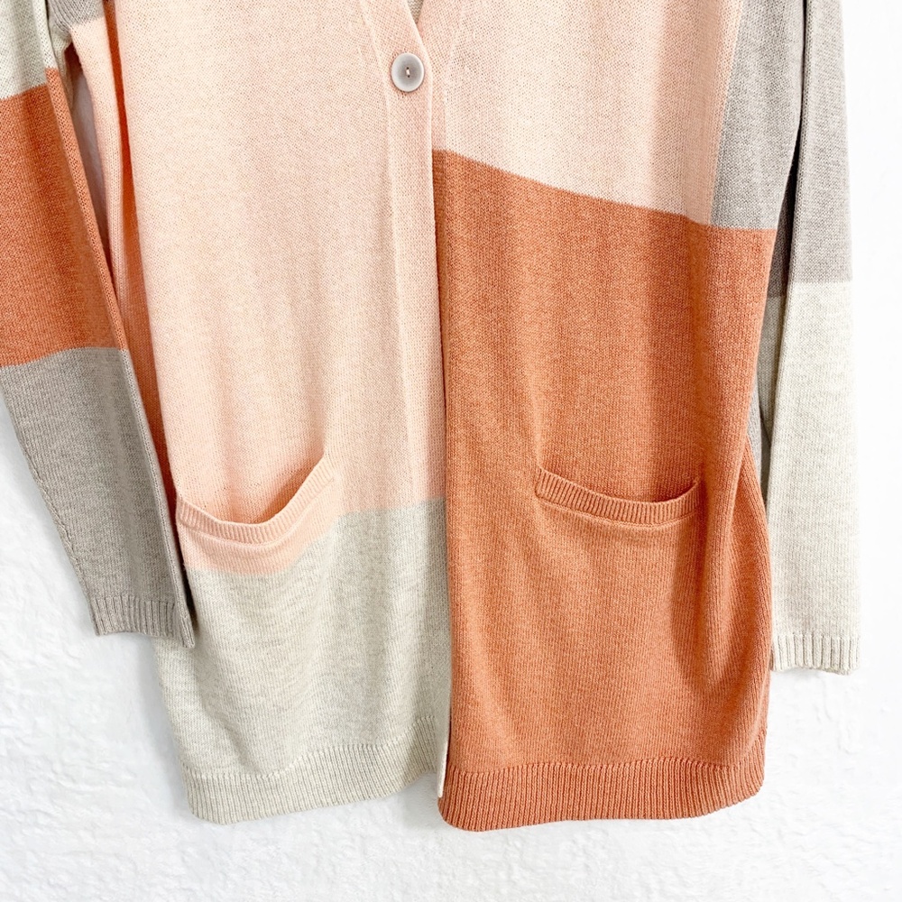 J. Jill Pure Jill Patchwork Color-Block Longline Cardigan Cotton Blend Sz L - Picture 5 of 11